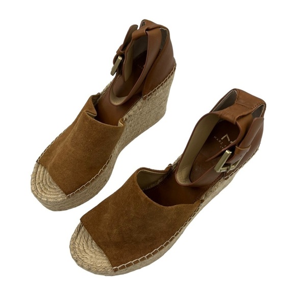 NWOT MARC FISHER Adalyn Platform Wedge Leather Espadrille Sandals Brown 9.5M - Picture 7 of 13
